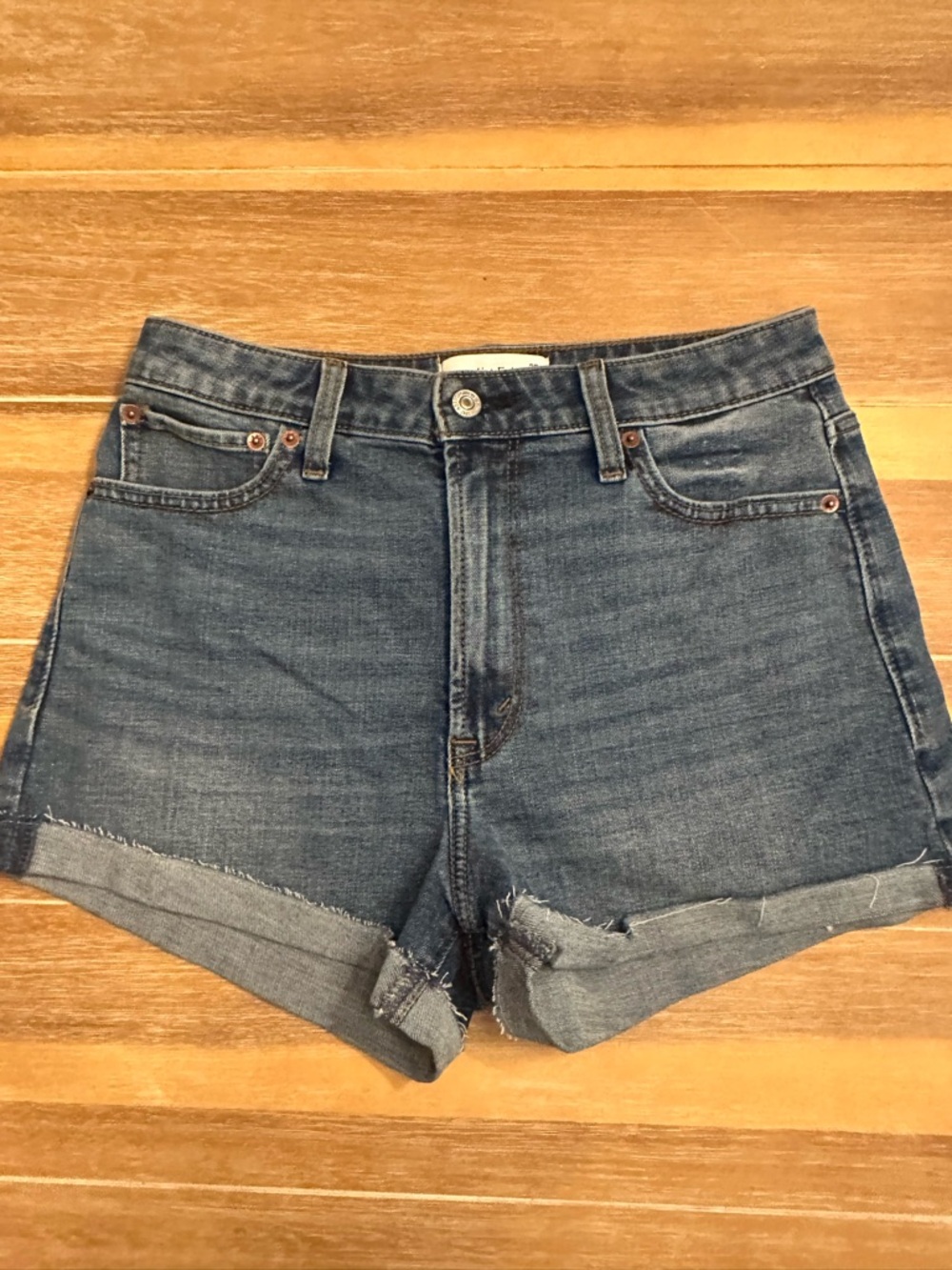 Abercrombie & Fitch Women's Dark Blue Rolled-Hem Denim Shorts